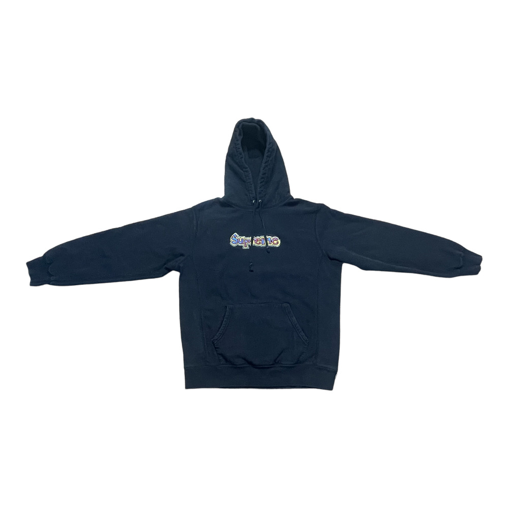 Supreme Black Hoodie Yellow Embroidered Logo Large